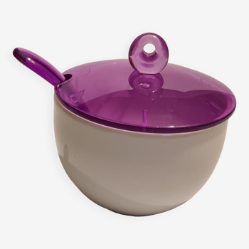 Sucrier porcelaine et plastique avec petite cuillère gocce couleur mauve