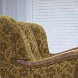 1950s, Danish armchair, furniture wool, hand carved oak wood.