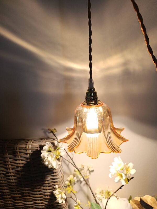 baladeuse suspension nomade vert ambré fleur vintage cordon torsadé or