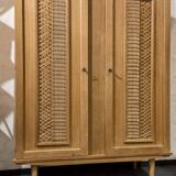 Vintage 70s rattan, wicker, and oak wardrobe