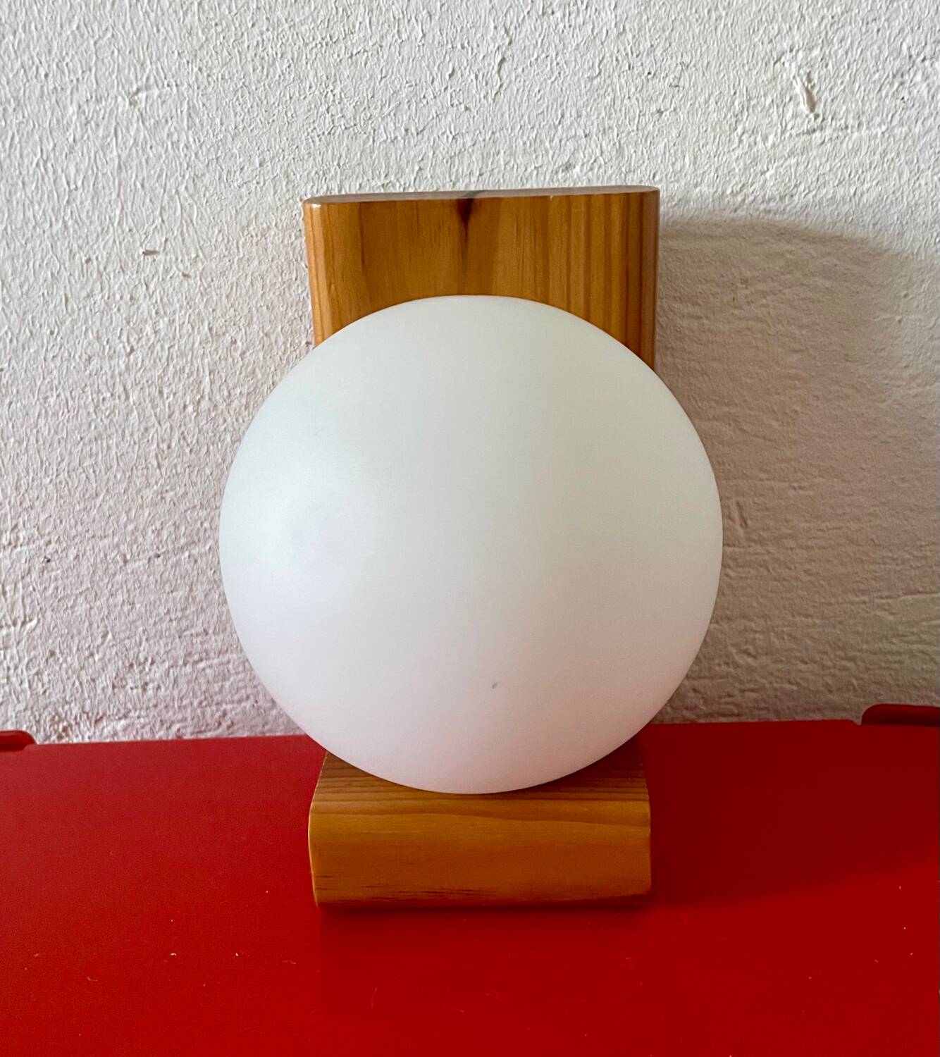 Vintage pine wall lamp with opaline globe