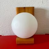 Vintage pine wall lamp with opaline globe