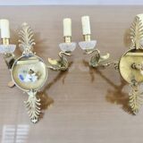 Pair of Lucien Gau "swan" wall lights in gilded bronze with bright gold and crystal