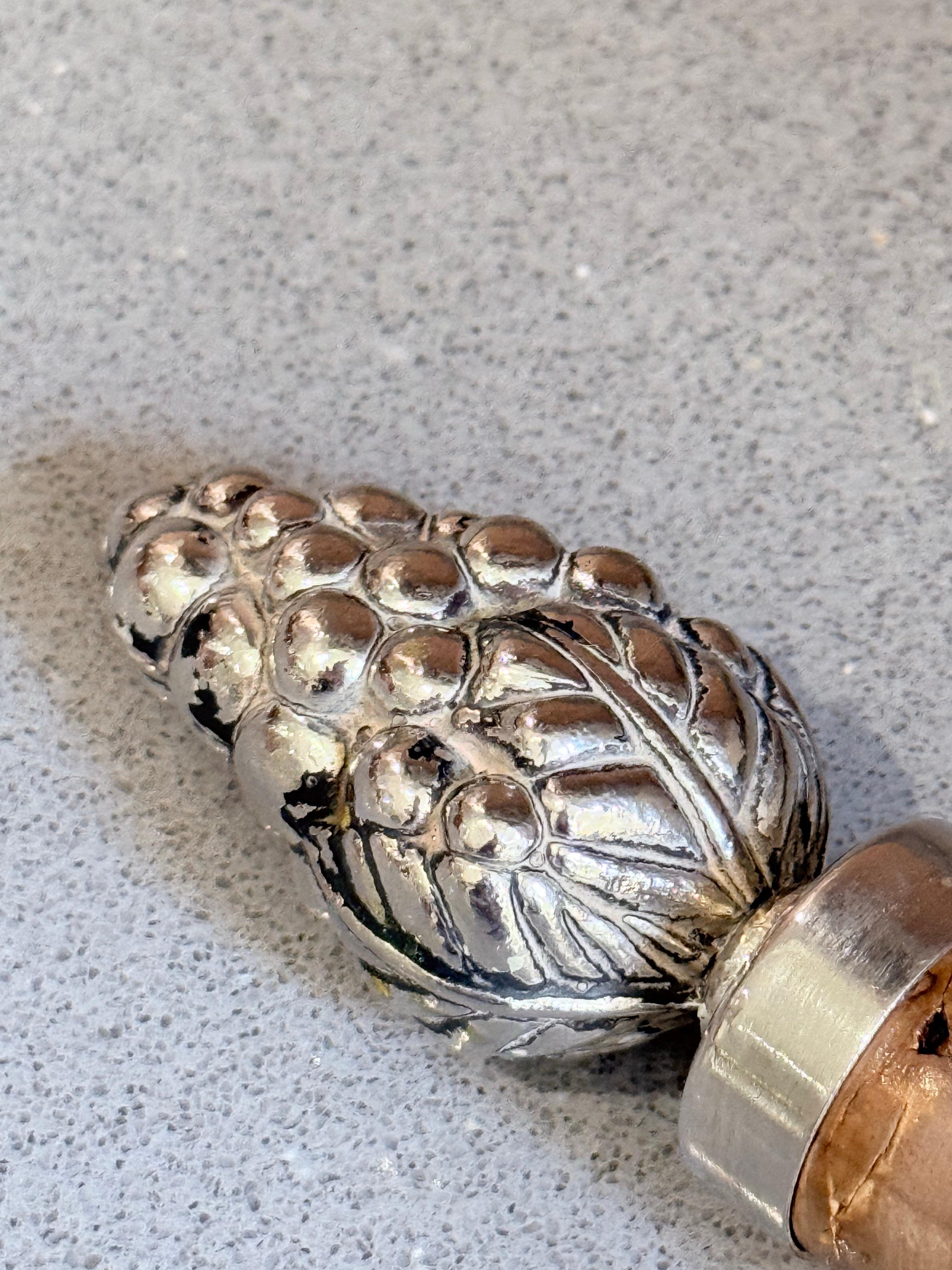 Vintage Sterling Silver Pinecone Wine Bottle Stopper Luxury Barware Accent Home
