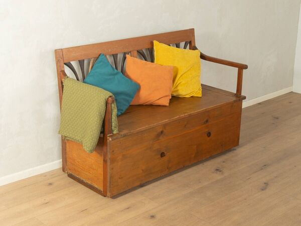 Banc coffre Biedermeier des années 1900, en bois de pin.