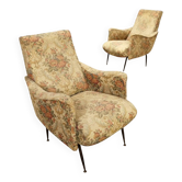Vintage armchairs in fabric, metal and brass, design Italy 1950s-1960s