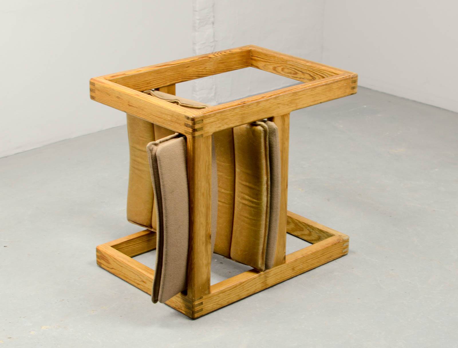 Set of Camel Leather Cubic Pinewood Side Chairs by Ate van Apeldoorn 1970s