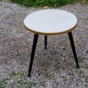 Vintage side table from the 60s, blackened wooden tripod base, white formica top