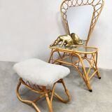 Coiffeuse et tabouret vintage en rotin et bambou