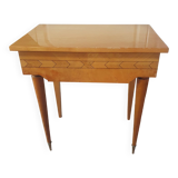 Vintage 60 year bedside table with a compass foot drawer like marquetry on the drawer
