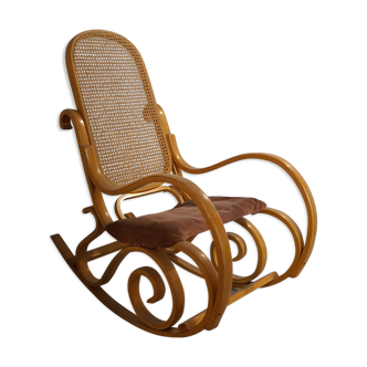 Old wooden and rattan rocking-chair, 70s