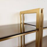 Artelano vintage bookcase shelves in gold metal smoked glass from the 70s
