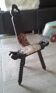 Chair / tripod stool wood and skin . Vintage 50/60