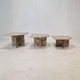Set of 3 italian marble coffee or side tables, 1970s