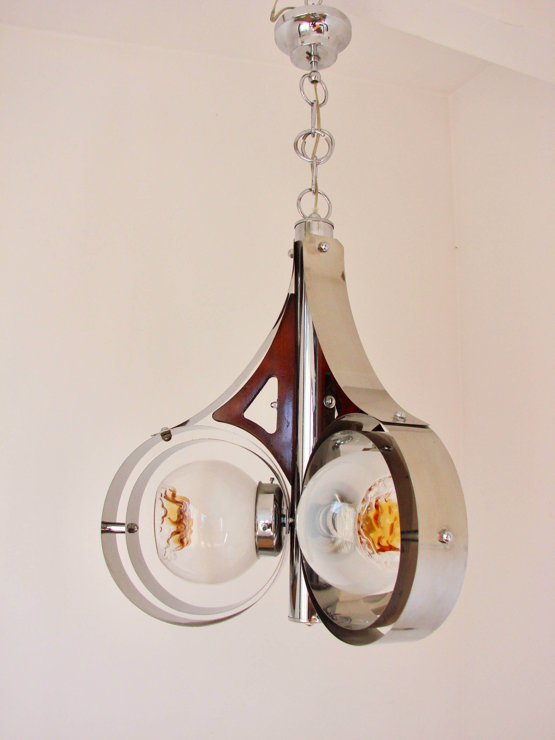Mazzega Murano pendant lamp, Italy, 1970s – chrome and art glass