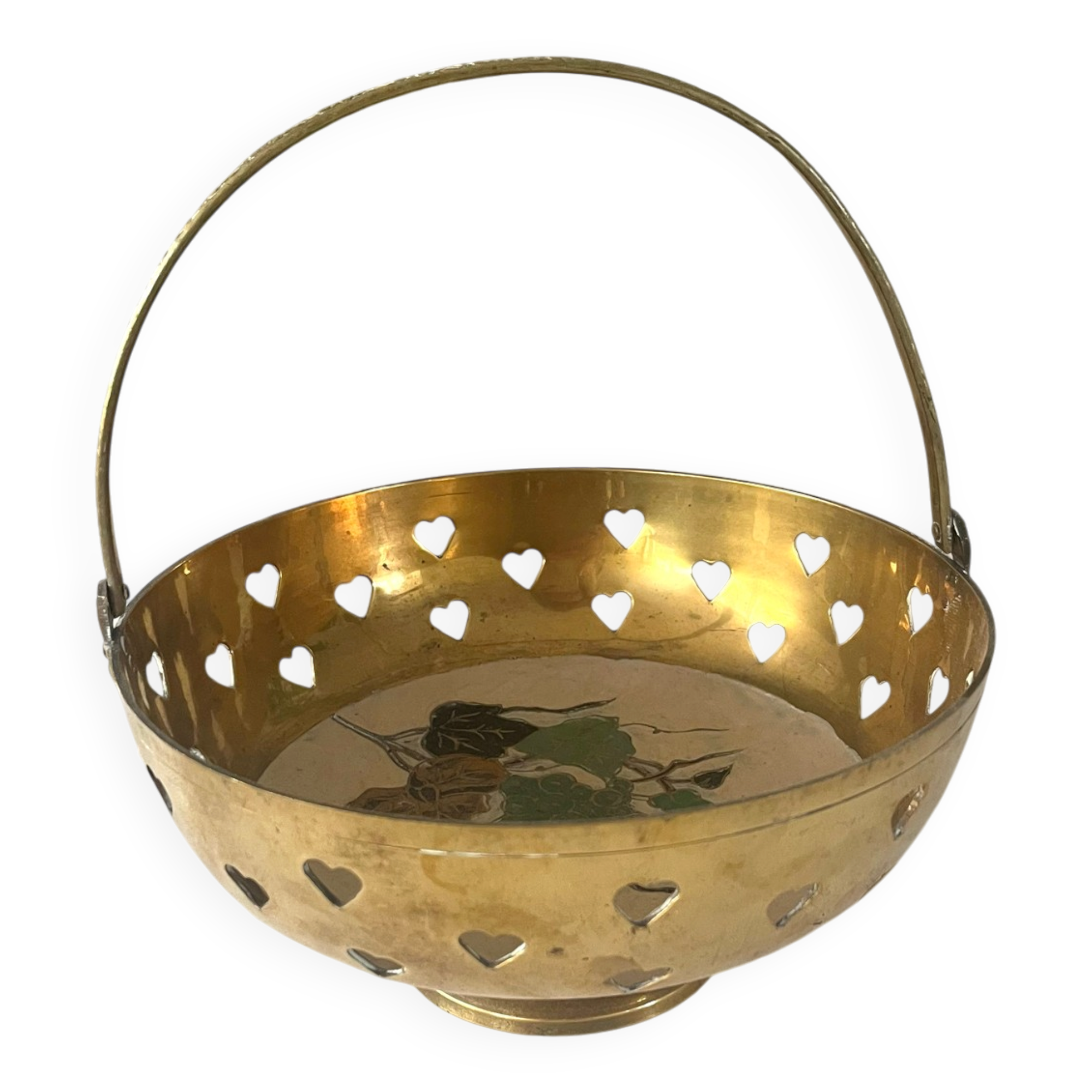 Brass cloisonne basket with handle – mid century circa 1950s art deco