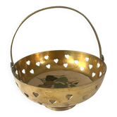 Panier en cloisonné en laiton avec poignée – milieu du siècle vers les années 1950 art déco