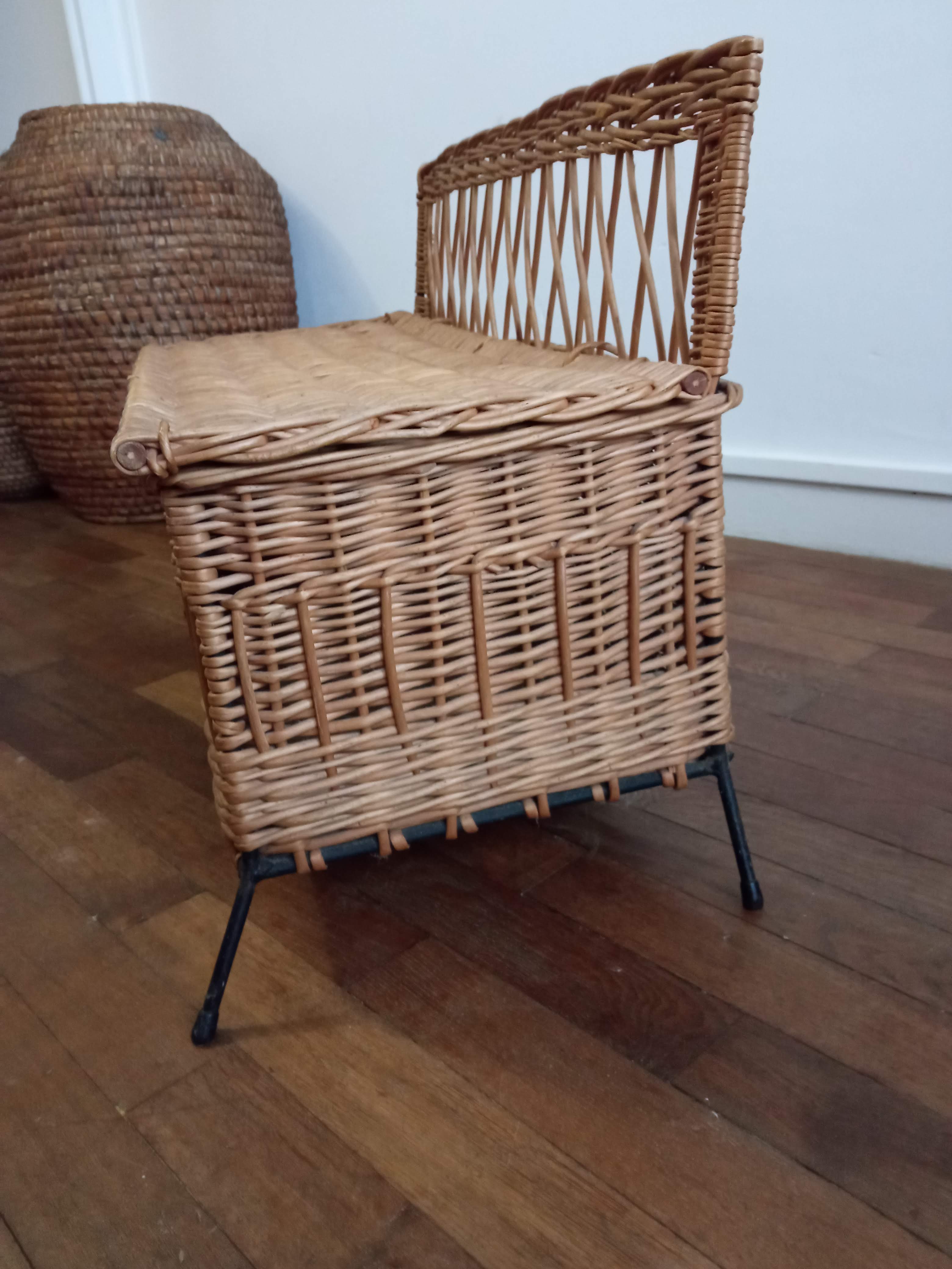 Vintage rattan and metal box