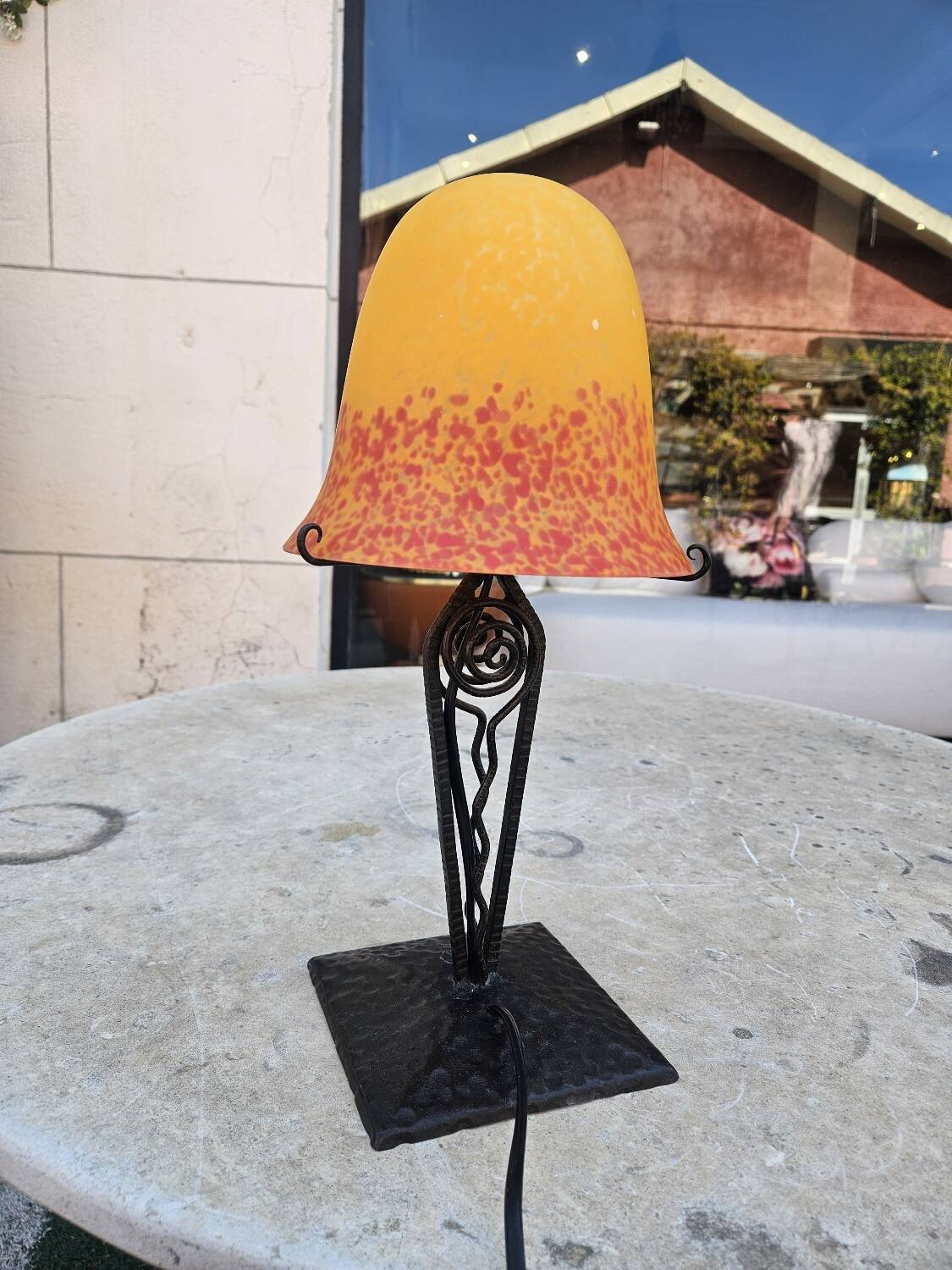 Antique art deco metal and glass lamp