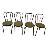 4 Black metal bistro chairs with plastic cane seat