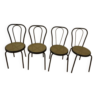 4 Chaises bistrot en métal noir et assise cannage plastique