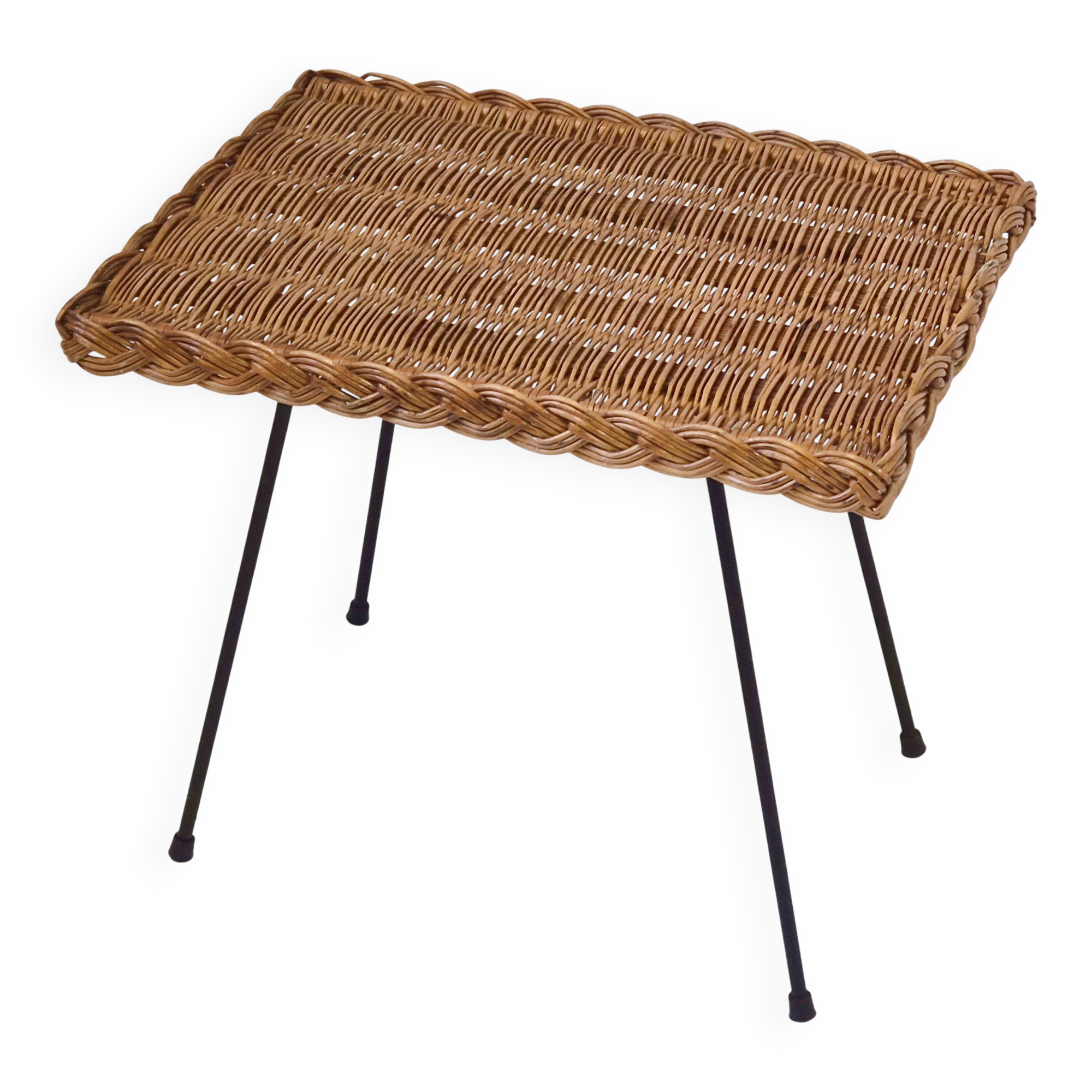 Vintage 1950s rattan side table