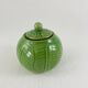Green earthenware tea set with cabbage pattern, vintage 1970s.