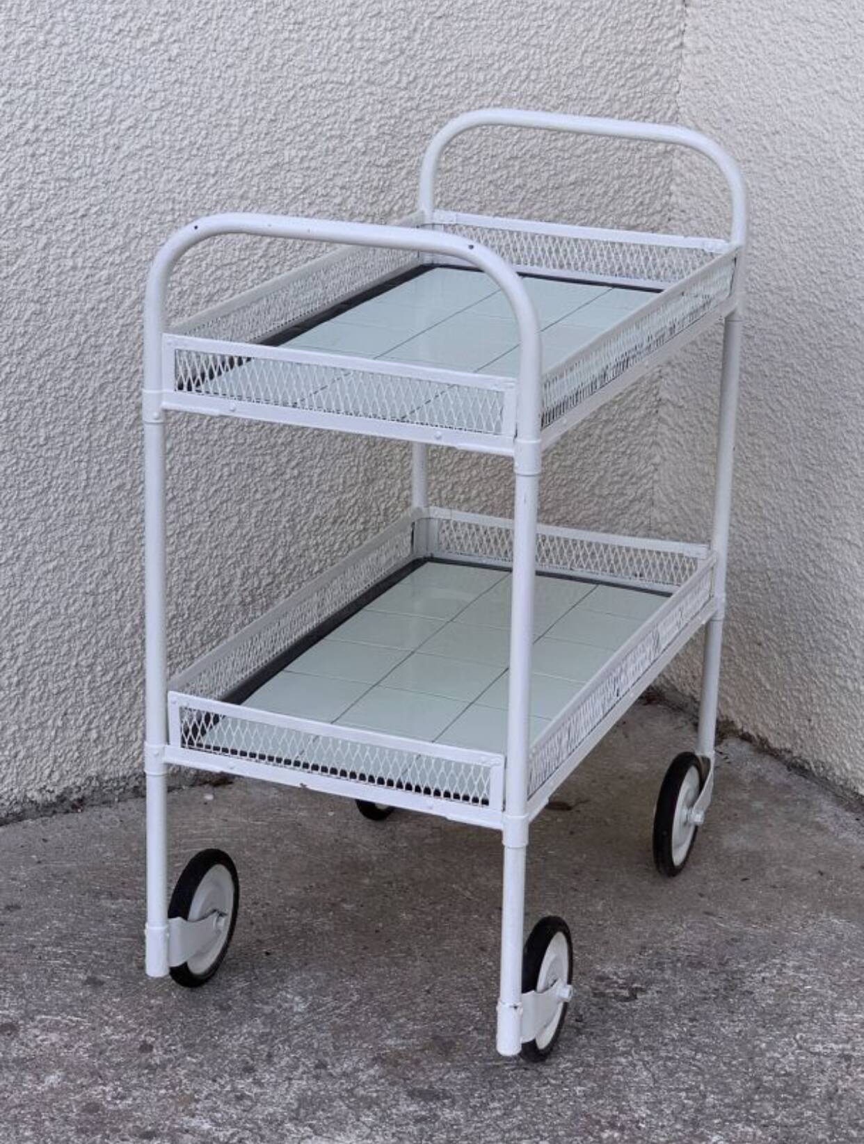 Vintage metal dessert trolley, openwork, 1950s.