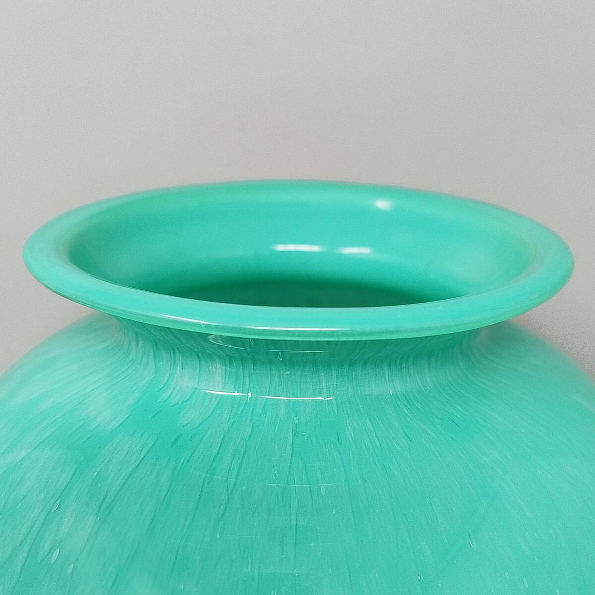 1970s Exquisited Handcrafted Green Vase by V.A.M. in Murano Glass. Made in