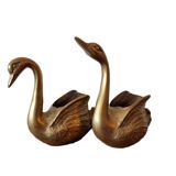 Pots de fleurs en forme de cygne en laiton massif des années 1970