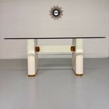 Thonet designer glass dining table with crackled lacquer finish, 1980s vintage