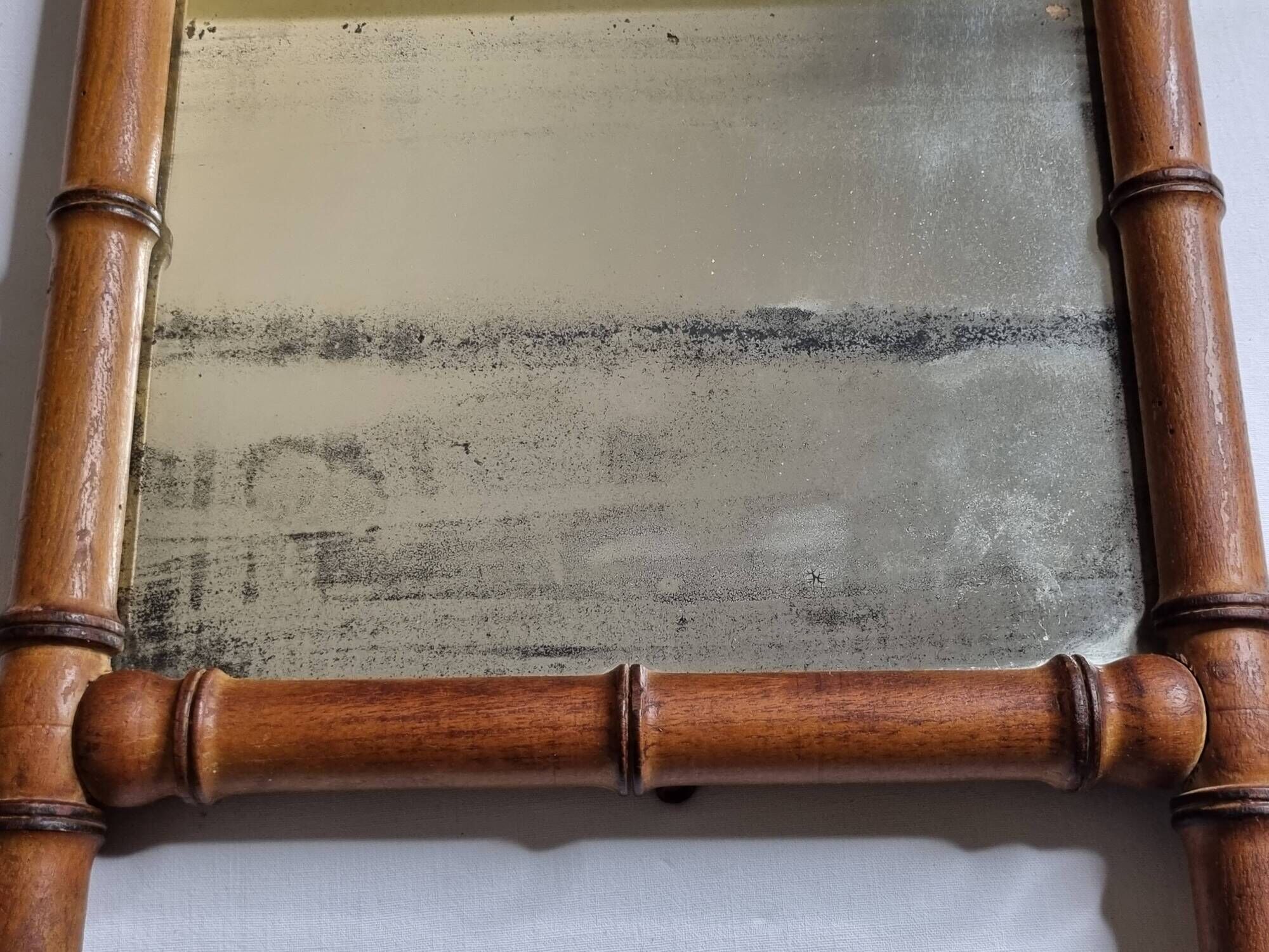 Turned wooden mirror in imitation of bamboo, mid-century, 47 cm x 59 cm