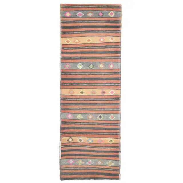 1970s  Turkish Oushak Handmade Wool Cotton Orange Runner Rug 125x376