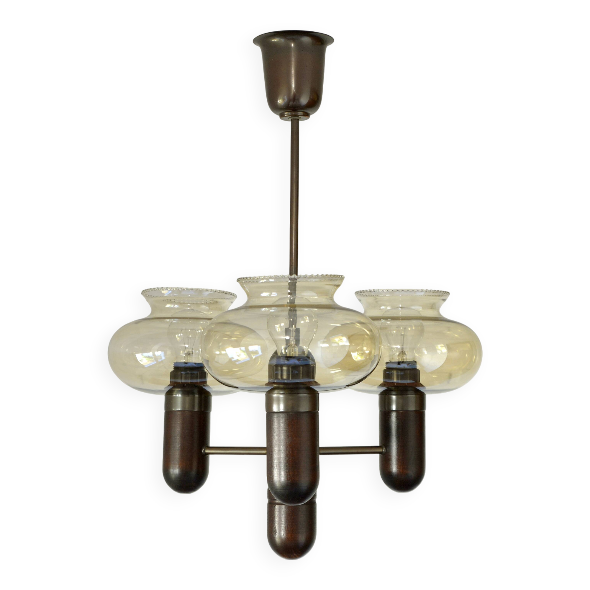 Vintage pendant light / mid-century rustic lamp / wooden hanging lamp 1970