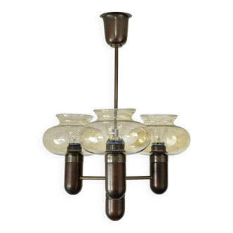 Vintage pendant light / mid-century rustic lamp / wooden hanging lamp 1970