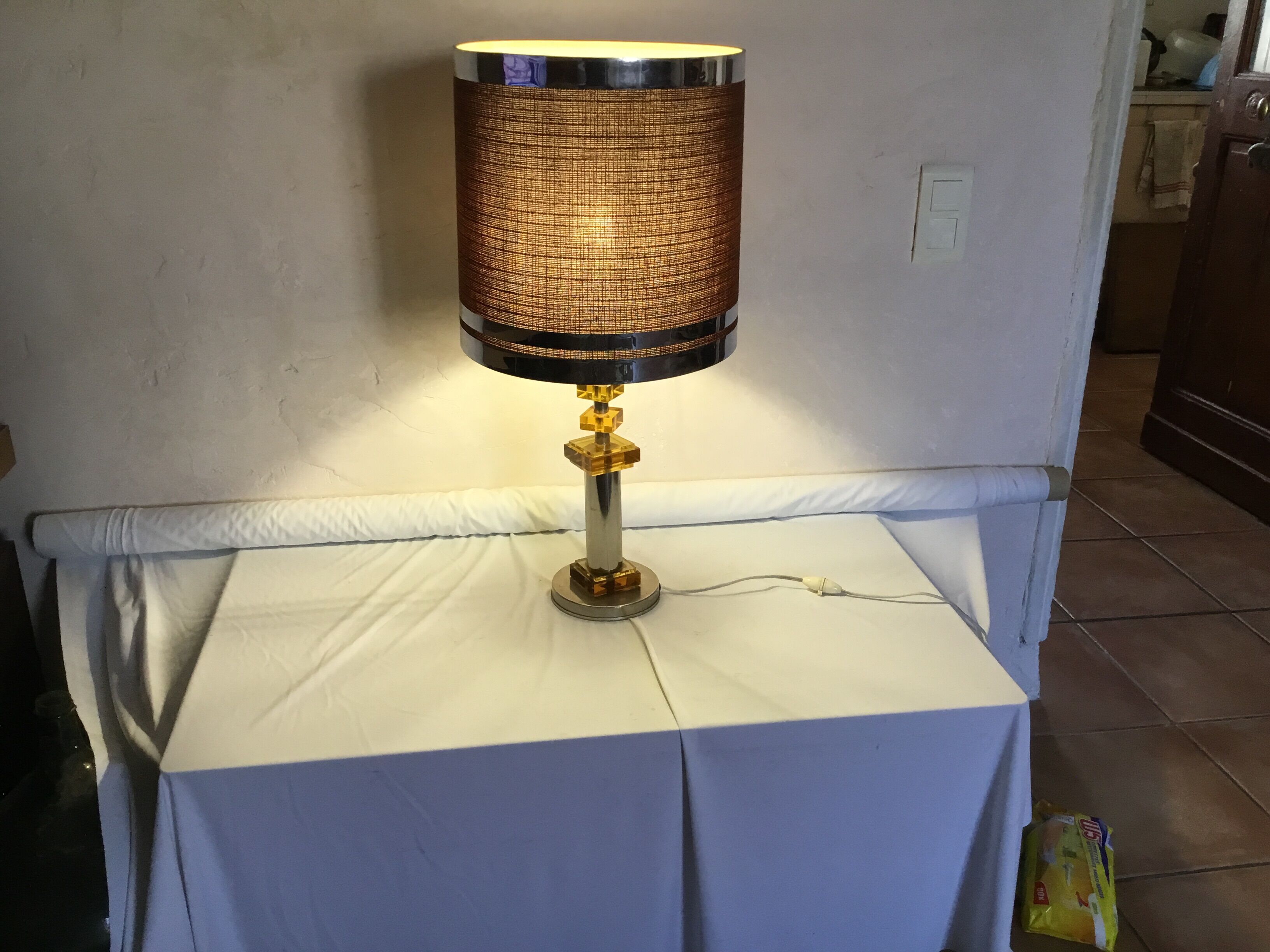 Chrome lamp and Plexiglas vintage amber design Raak