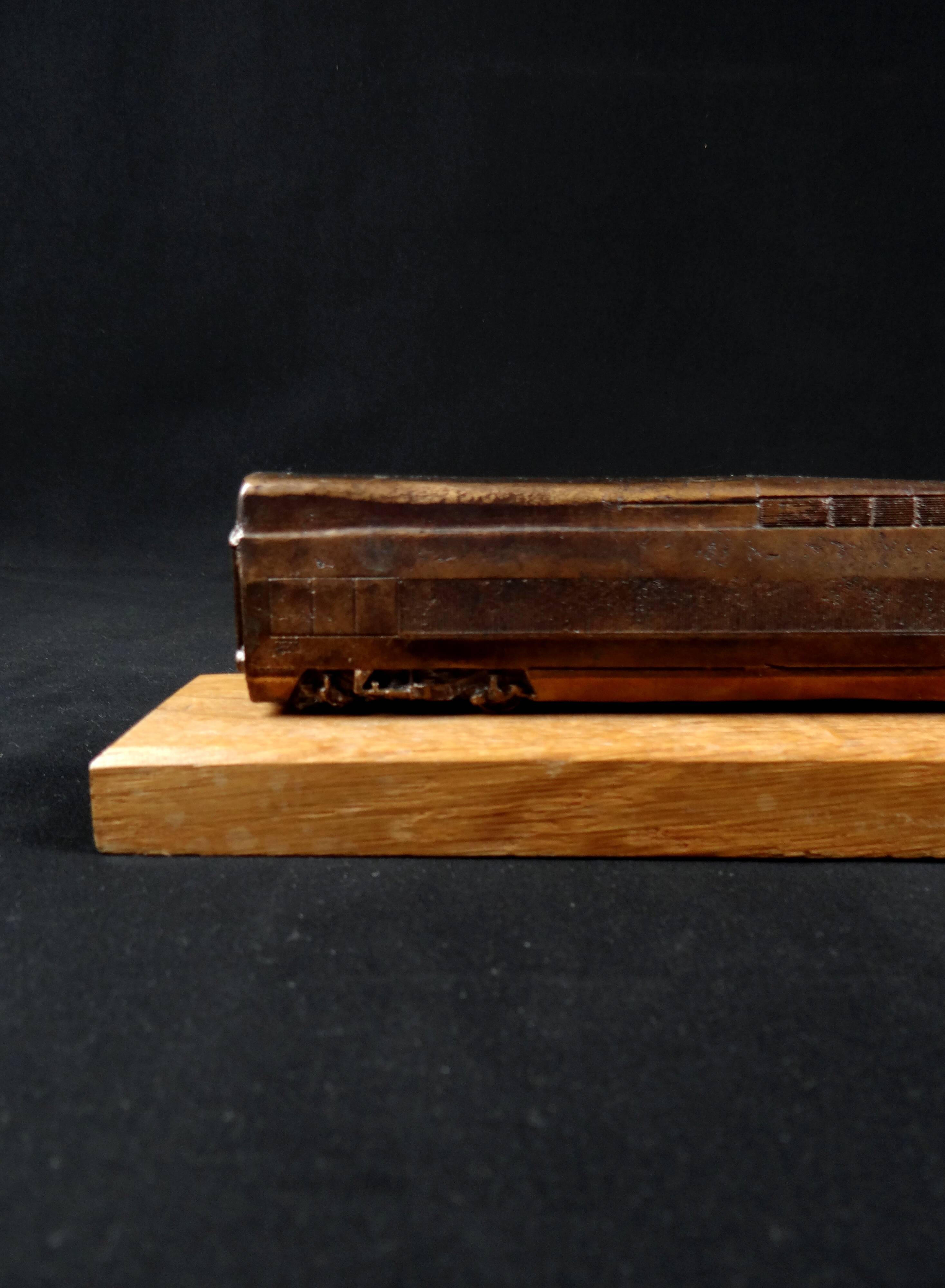 Bronze TGV on a wooden base, scale model of the TGV Sud-Est from the 1980s