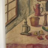 Old oil painting canvas still life kitchen fireplace faraoni