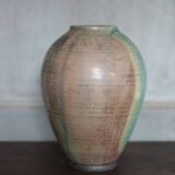 Glazed green ceramic vase signed AB, pottery, flower pot, vase.