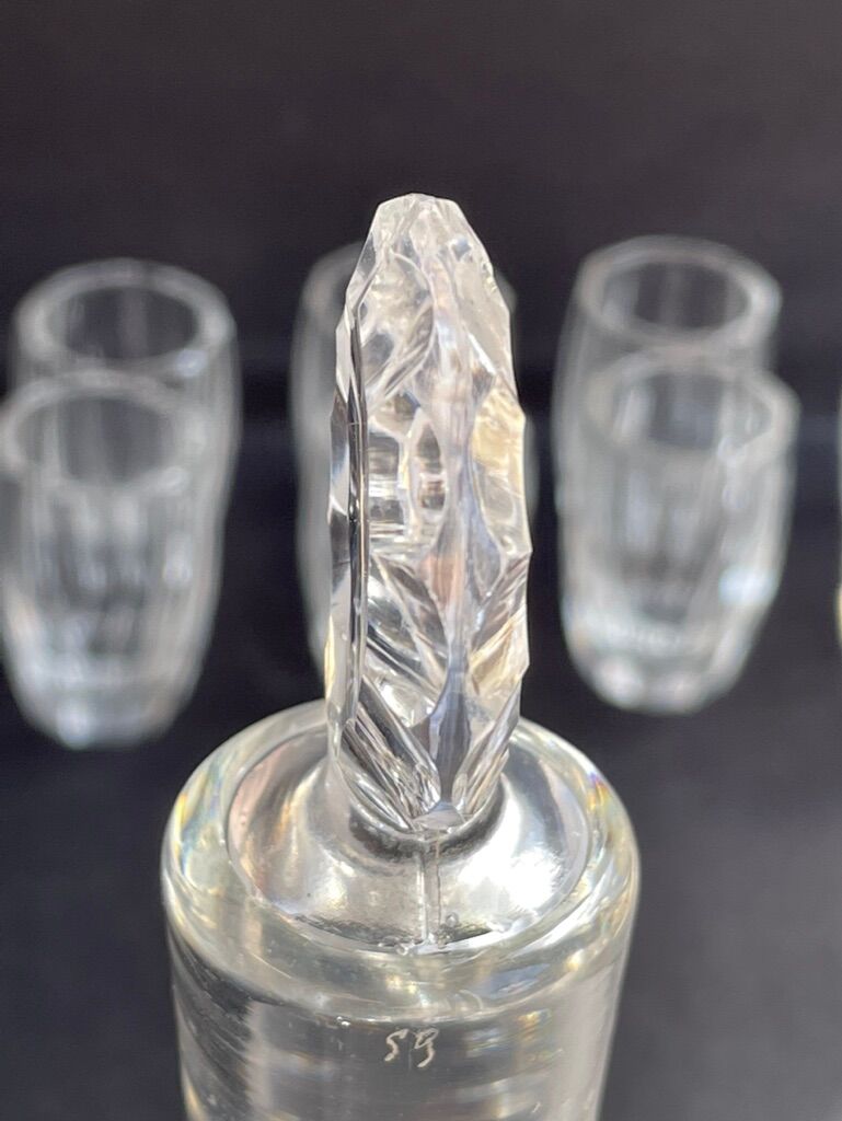 Liquor cabaret - Art Deco - Blown and cut crystal, mahogany or ebony macassar and stainless steel