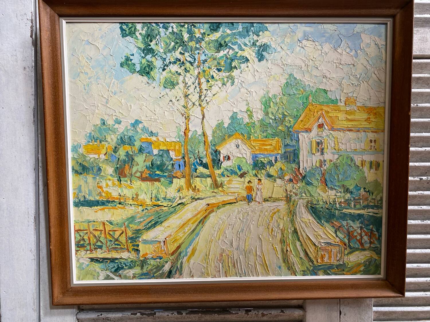 Old oil on panel andré poirson 1954 + vintage wood frame