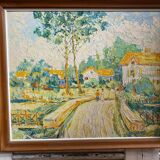 Old oil on panel andré poirson 1954 + vintage wood frame
