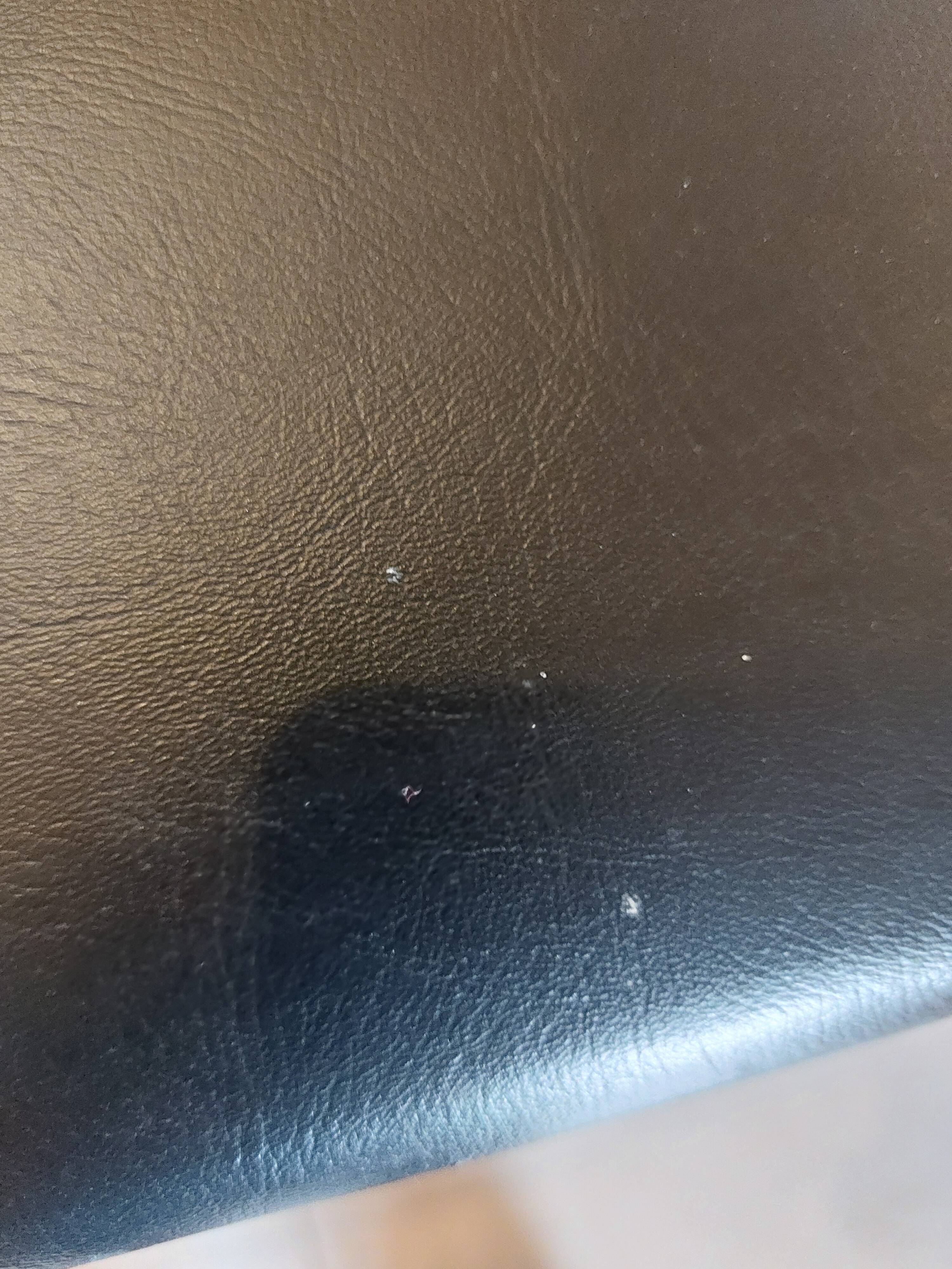 5 Scandinavian style chairs, wood and black faux leather.