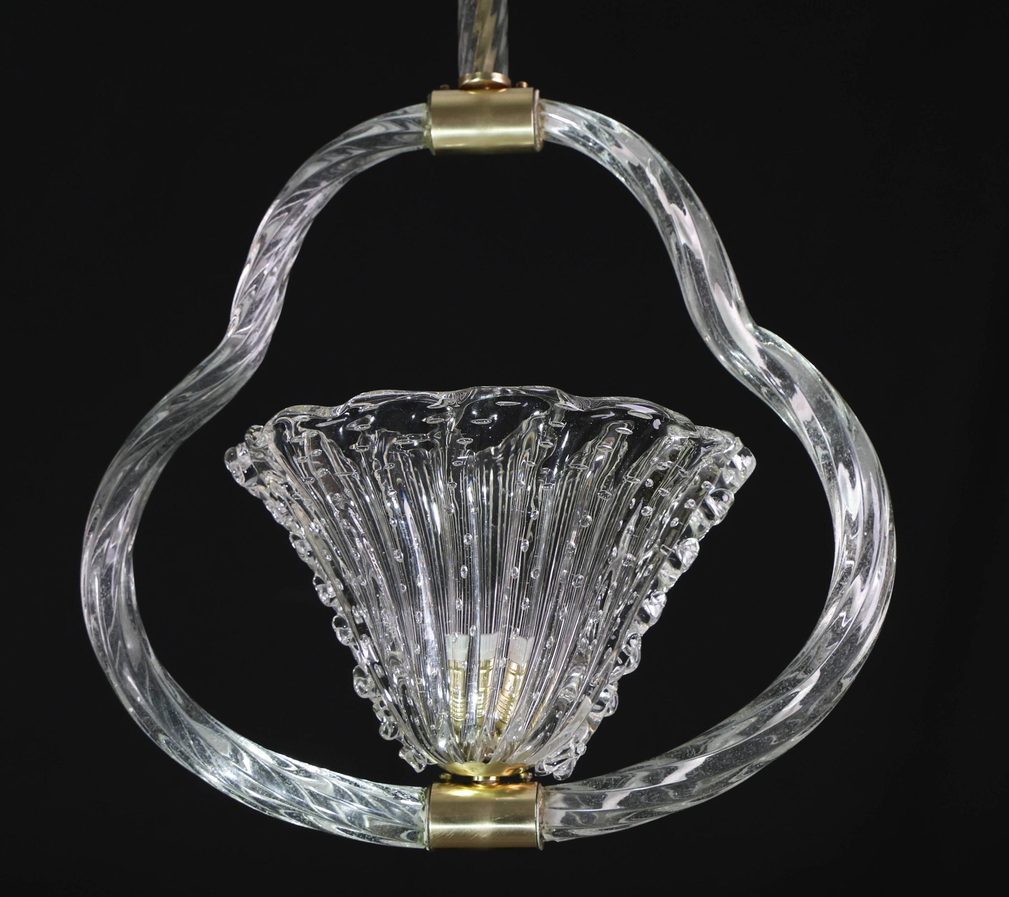 Charming Ercole Barovier Art Deco Chandelier, 'Bullicante' Glass Murano, 1940s