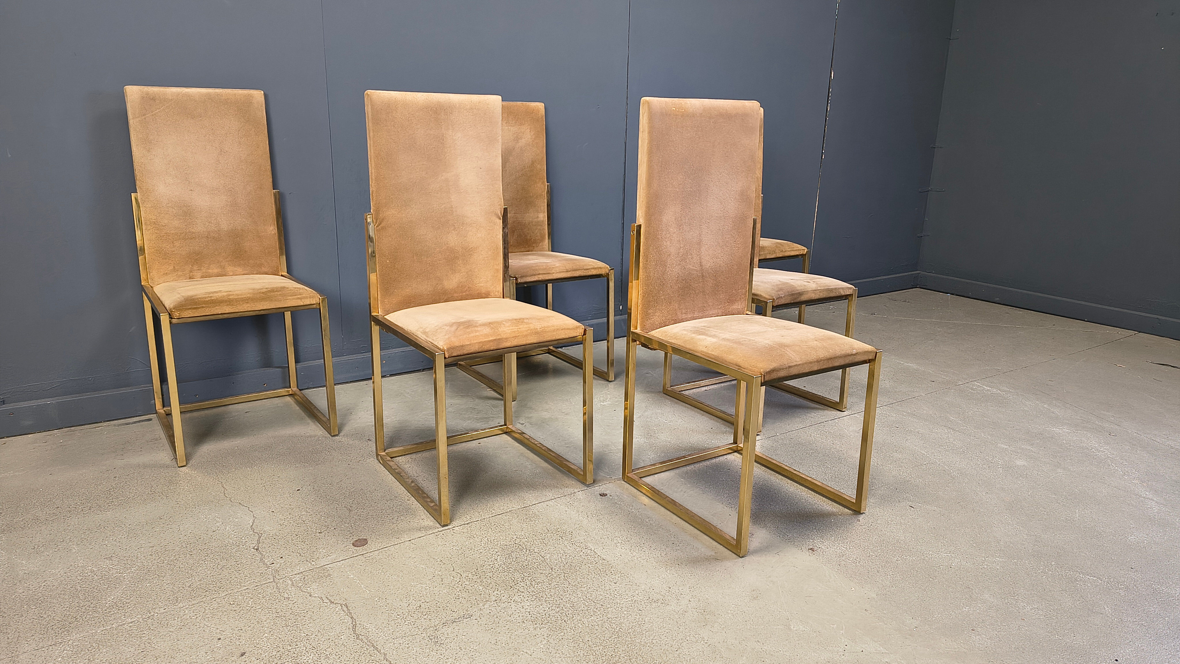 Vintage brass and alcantara dining chairs by Belgochrom, 1970s