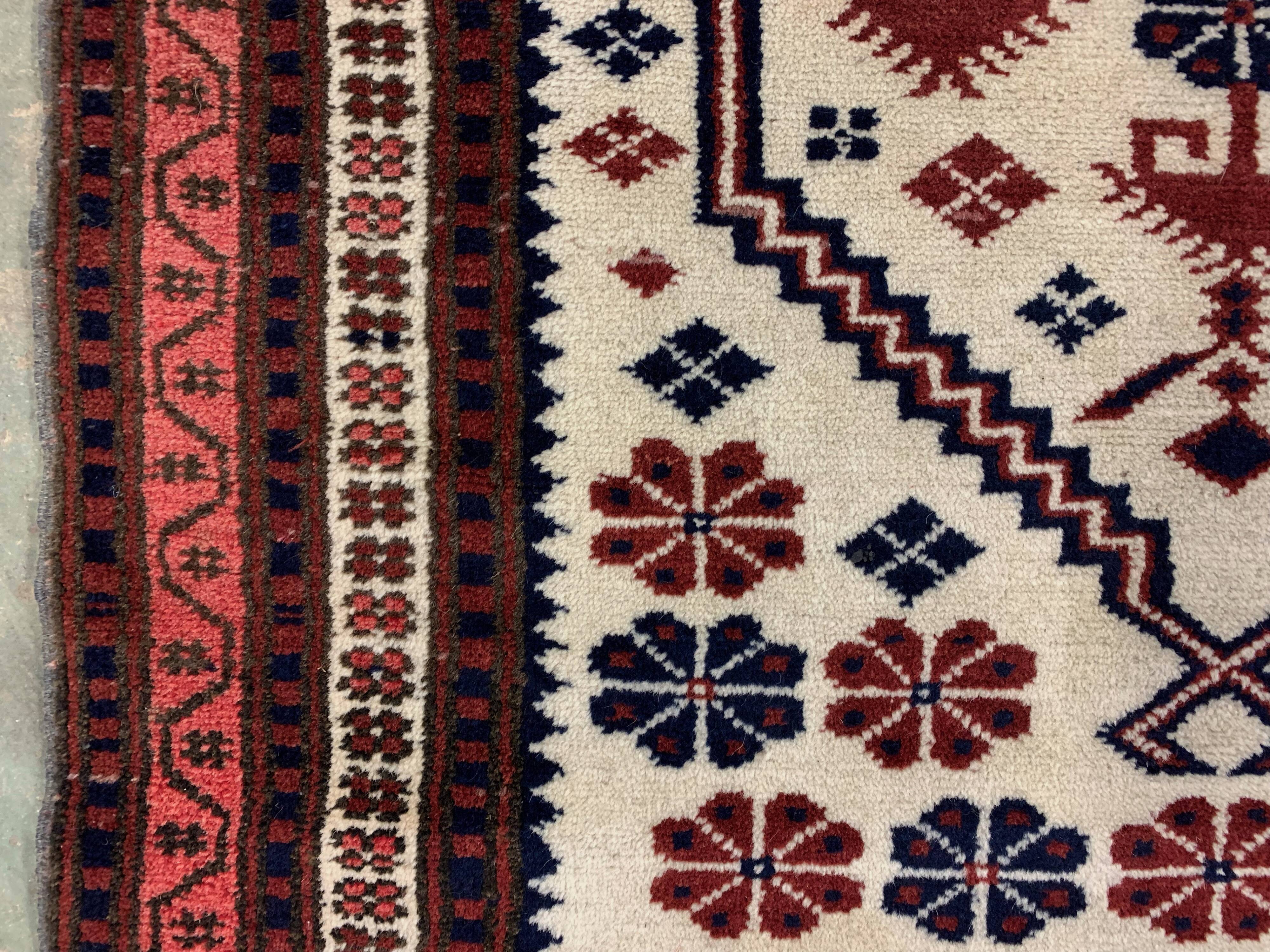 Old Turkish Rug Oriental 160x92 cm vintage tribal carpet, Red and Blue