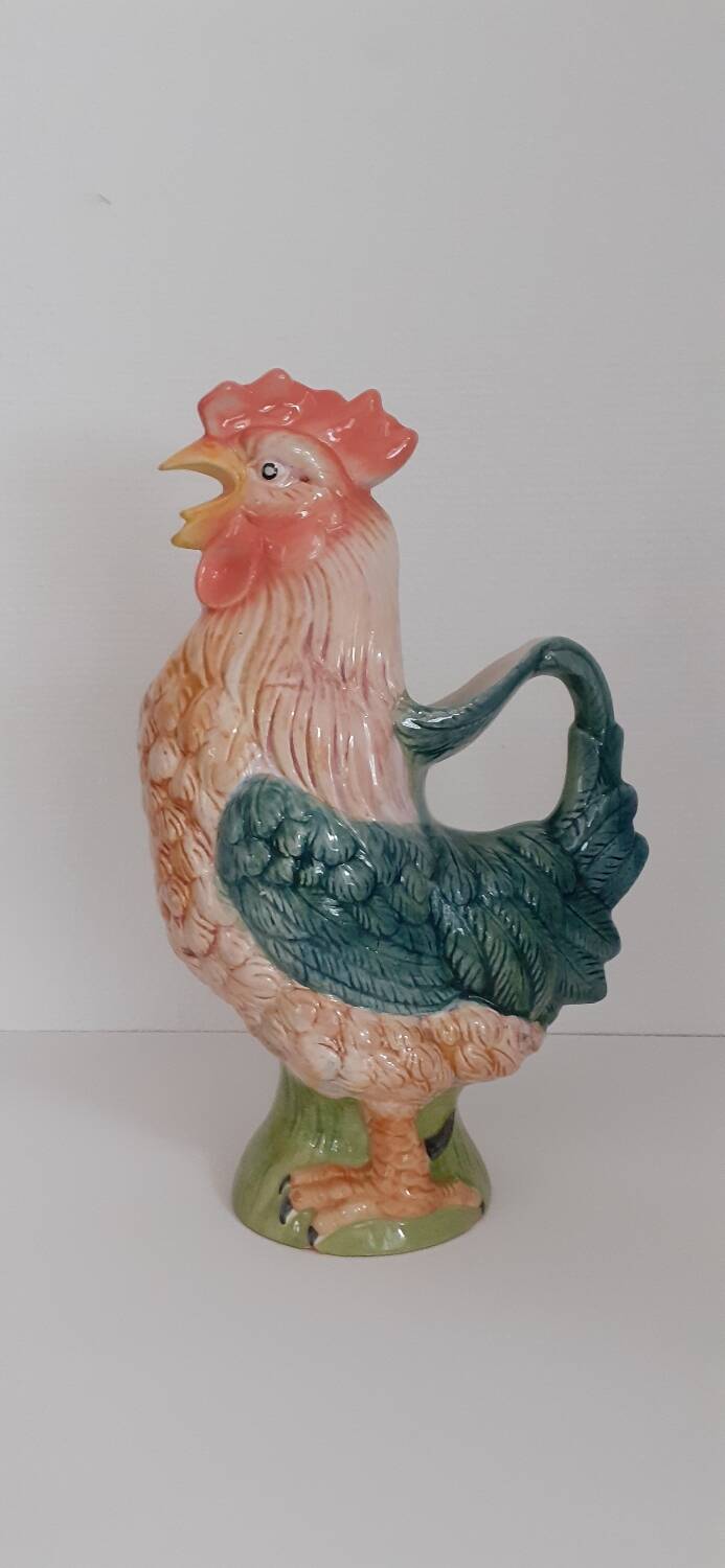 Vintage barbotine rooster pitcher