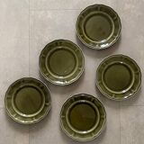 5 Lunéville Moss Green dessert plates.