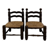 Pair of wooden chairs, straw seats