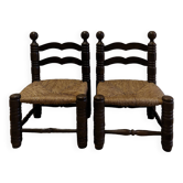Paire de chaises en bois, assises paillées